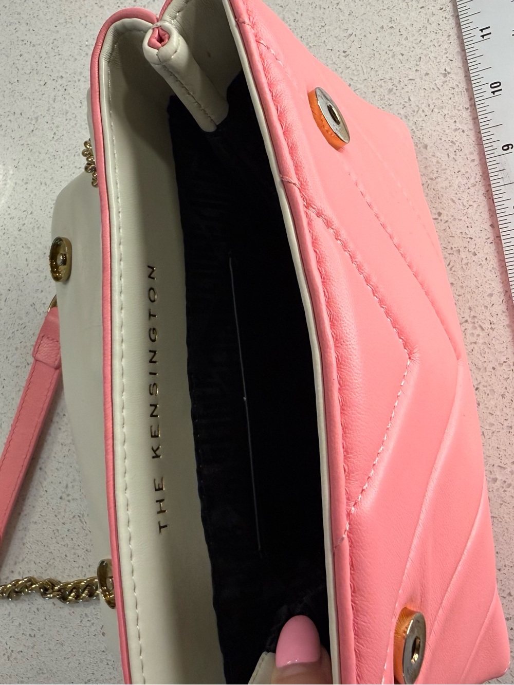Kurt Geiger White and Pink Quilted Crossbody with Gold Chain - Picture 7 of 7